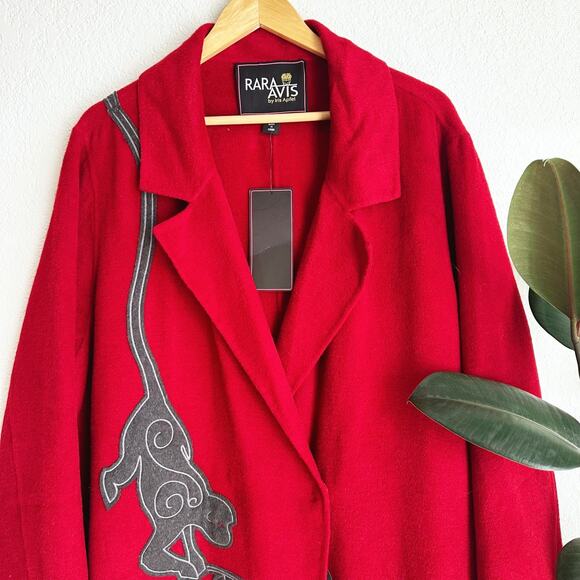 Rara Avis By Iris Apfel Wool Blend Trench Coat Size 3XL Long Monkeys Dopamine - Picture 2 of 10